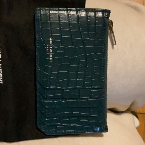 YSL (Saint Laurent) Fragments card holder (dark turquoise croc) - Picture 2 of 8